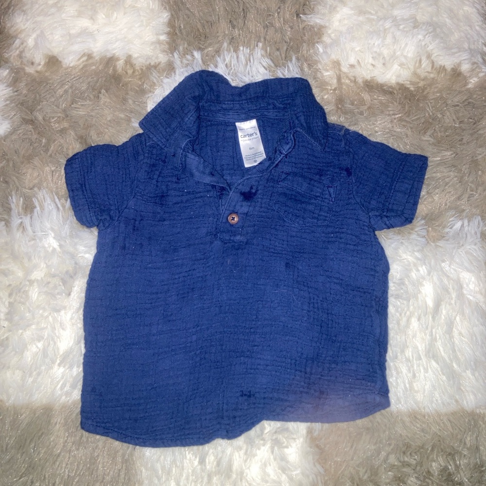 Carter's Blue Polo Shirt Soft Textured Fabric Short Sleeves
